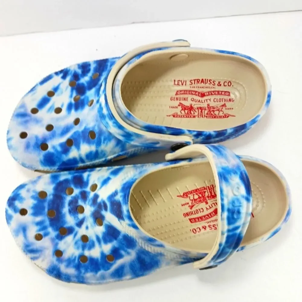 Levi's x Crocs Classic Clog Blue+White Tie-Dye Limited Edition Collaboration 8/6 - Picture 1 of 8